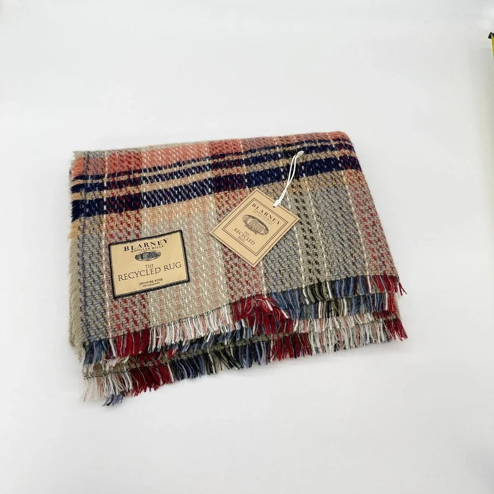 Blarney Woollen Mills The Recycled Rug Blanket 47x59 Plaid Wool Cottage Ireland